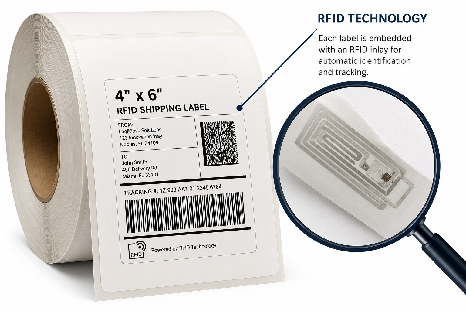 4x6 RFID shipping label with embedded inlay